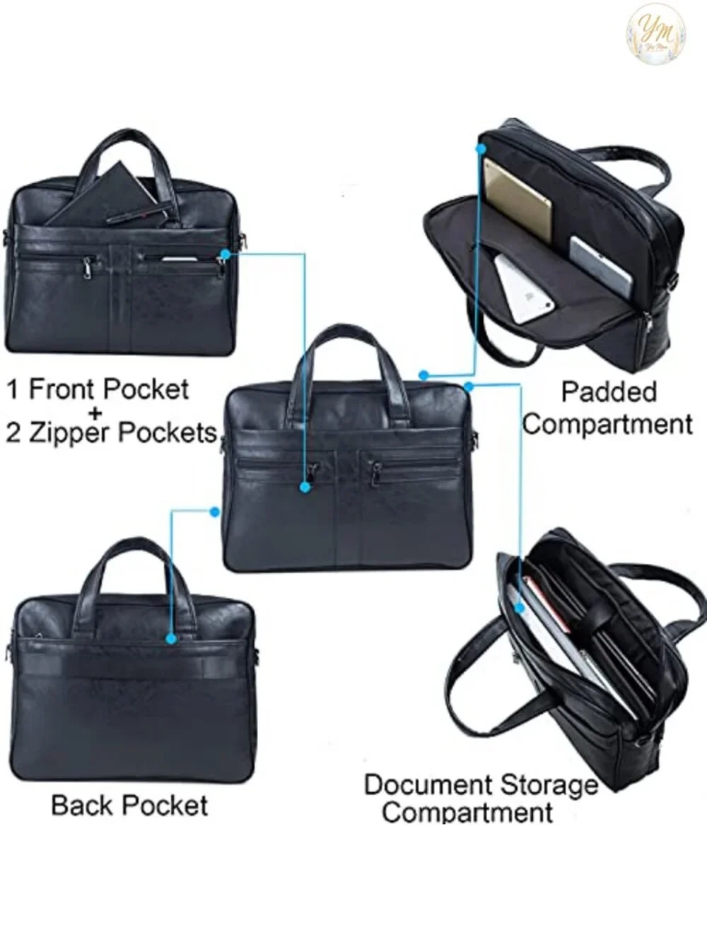 Men's Leather Laptop Messenger Bag Briefcase 17.3 Inch PU Leather Business
